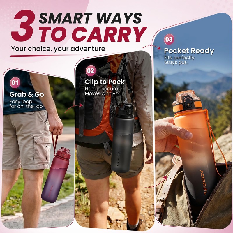 AOPREL Leakproof Water Bottle 1L/650ML with Time Marker, BPA-Free Tritan