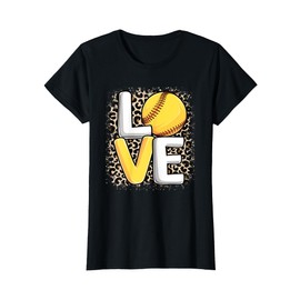 Cute Love Softball Leopard Print Women Girls Softball Lover T-Shirt