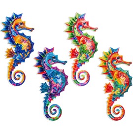 LaLamona 4Pieces Metal Seahorse Wall Decor, Outdoor Coastal Wall Art, Seahorse Hanging Decor for Beach Coast Barthroom Garden Yard Pool