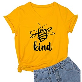 DANVOUY Womens V-Neck Cute Tees Funny Graphic T Shirt Yellow Small