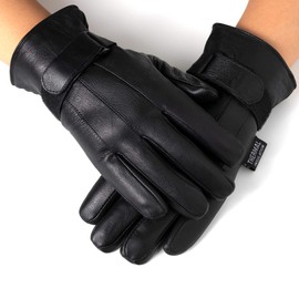 alpine swiss Mens Gloves Dressy Genuine Leather Warm Thermal Lined Wrist Strap BLK S
