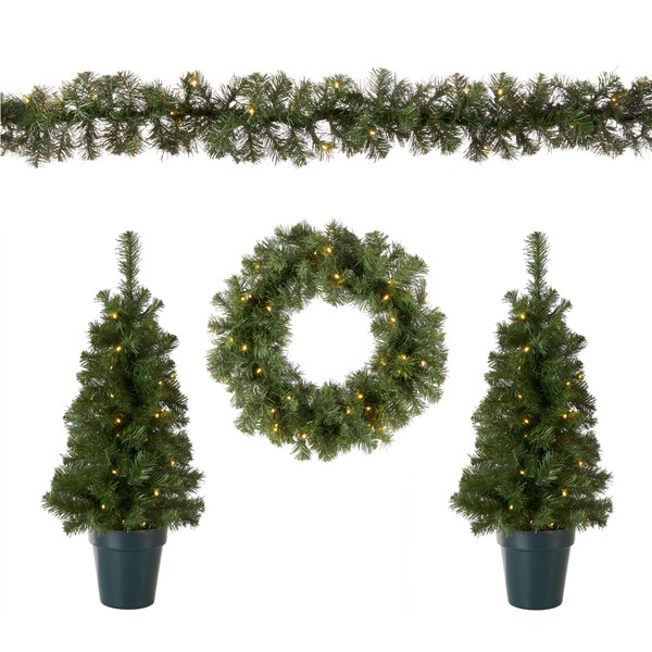 National Tree Promotional Assortment with Battery Operated LED Lights Bundle, No Size, Green