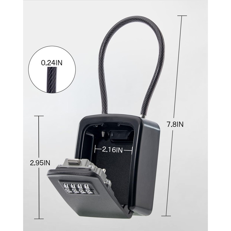 JOJOSEE Key Safe Outdoor, Key Lock Box with Removable Wire