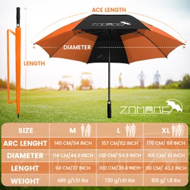 ZOMAKE 62 Inch Golf Umbrella Extra Large Oversized Umbrella Windproof Automatic Open with Golf Big Double Canopy Vented for Rain(Black&Orange)