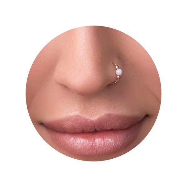 White Opal Nose Ring - 14k Gold Filled Nose Piercing