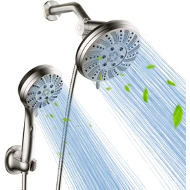 Watersong Shower Heads with Handheld Spray Combo 6-Setting Showerhead with Handheld and 5-Setting Rainfall Spray, High Pressure Sprayer with 70” Stainless Long Hose, Brushed Nickel