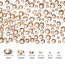 2000 Pieces Flat Back Gems Round Crystal Rhinestones 6 Sizes (1.5-6 mm) with Pick Up Tweezer and Rhinestones Picking Pen for Crafts Nail Face Art Clothes Shoes Bags DIY (Champagne)