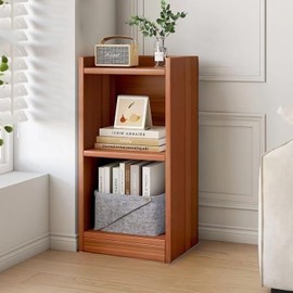 Hbluefat 3 Tier Bookcase, Floor Standing Low Open Bookshelf, Multipurpose Display Storage Organizer Shelf for Home Office Living Room Bedroom (Walnut)