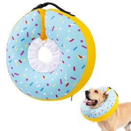 Dog Cone Collar Inflatable Donut for Large Medium Small Dogs, Soft Waterproof Dog Cone Alternative After Surgery Prevents Licking Wounds Easy Clean (Blue, M+ (Neck 11"-14"))