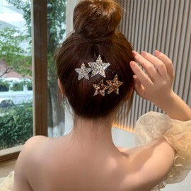 Iaceble Sparkly Crystal Star Hair Clip Rhinestone Silver Star Snap Clip Non Slip Large Double Star Hair Barrette Cz Star Side Clip Hairpin Decorative Hair Accessories for Women and Girls Headdress