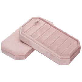 sourcing map Velvet Ring Organizer Jewelry Display Tray 7 Slots Showcase Ring Holder Case Velvet Jewelry Organizer Box Stand with Lid for Rings Earrings Pink
