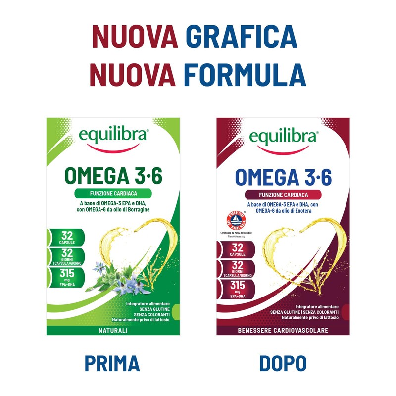 Equilibra Omega 3 6, Integratore Olio di Pesce con EPA