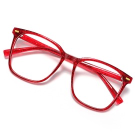 MACJERO Oversized Square Blue Light Blocking Glasses for Women Men, Anti-Fatigue Computer Monitor Gaming Glasses Reduce Eye Strain(Pearl red)