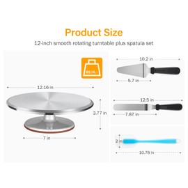 Kootek Aluminium Alloy Revolving Stand 12" Cakes Turntable with 12.7" Angled Frosting, 3 Comb Icing Smoother, Silicone Spatulas Pie Server/Cutter Baking Decorating Tools