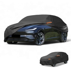 Partuto Waterproof All-Weather Universal Car Cover with Right Side Zipper, 190T-PU Black Fits for SUV 181" - 190" Length