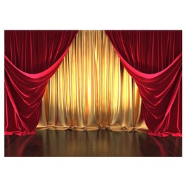 CGXINS Rendering Theater Stage Themed Photography Backdrop Golden Red Curtain Party Photo Background Magic Show Carnival Singing Birthday Party Backdrops for Photoshoot 7X5FT