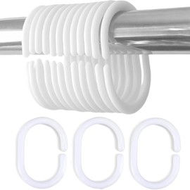 Shower Curtain Rings - ShiningUU 48 Pack White Plastic Shower Curtain Hooks for Bathroom, Shower & Window Rods, Easy Installation Rust Resistant Shower Hooks for Curtains (Universal Fit)