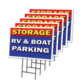 Storage RV & Boat Parking 5 Pack of 18" x 24" Yard Sign & Stake | Advertise Your Business | Stake Included Image On Front Only | Made in The USA