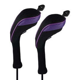 Andux Long Neck Golf Hybrid Club Headcovers with Interchangeable Number Tags (Set of 2) (Black/Purple)