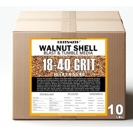 GRITSMITH 18-40 Grit Ground Walnut Shell Media (10 LBS / 4.55 KG) - Fine Grit for Tumbling, Blasting, Vibratory, Polishing, Deburring, Anti-Skid, Fillers