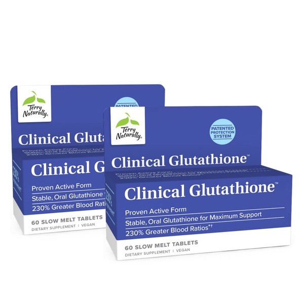 Terry Naturally Clinical Glutathione - 60 Slow Melt Tablets, Pack of 2 - Stable 300 mg L-Glutathione Supplement - Non-GMO, Vegan, Gluten Free - 60 Total Servings