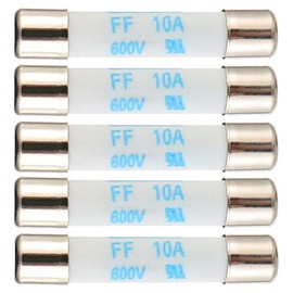 BOJACK Digital Multimeter Fuse 10A 600V DC Fast Acting Nickel-Plated Brass Ceramic Fuse 6.3x32 mm FF10A (Pack of 5)