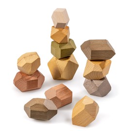 digitCUBE Naturling Balancier Stacking Stones - Montessori Wooden Toy Handmade - 12 Colourful Wooden Tiles for Children and Adults