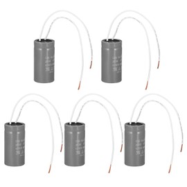 PATIKIL CD60 Running Capacitor, 5 Pcs 150uF 250V 2 White Wires 50/60Hz Motor Starting Capacitor 68x34mm for Air Compressor Motor Starts Running, Grey