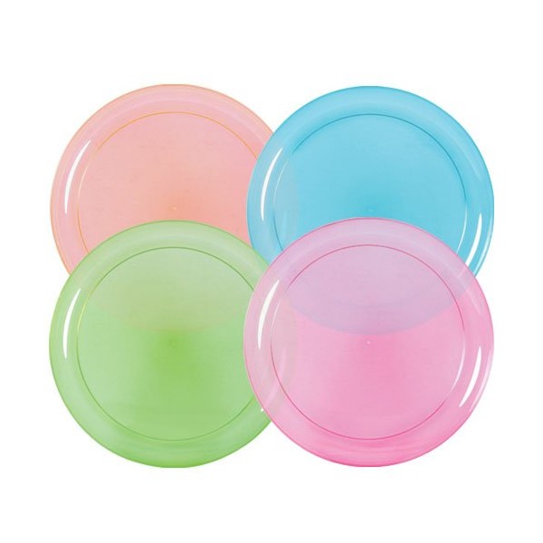 Party Dimensions Neon Mix Plastic Plate - 9" | Assorted Tints | Pack of 8, Pink, Blue, Green, Orange (88591)