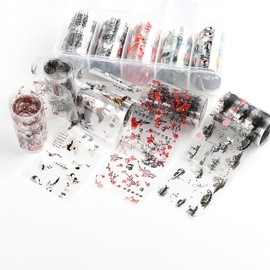 JCAKES 10 Rolls Nail Foil for Nail Art Flowers Ink Painting Bamboo Plum Blossom Landscape Nail Foil Transfer Nail Stickers Decals Starry Sky 3D Nail Decorations for Women