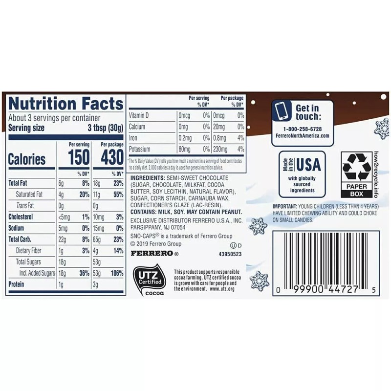 Sno-Caps 6 ea Sno Caps Semi-Sweet Chocolate Nonpareils 3.1 oz