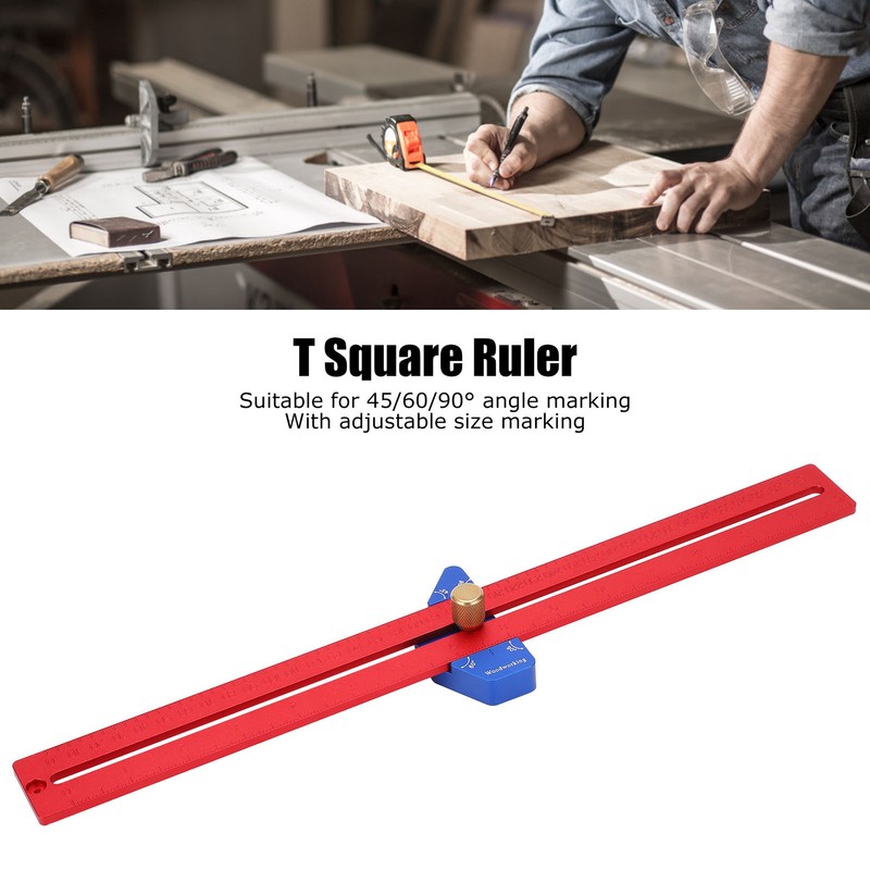 Woodworking T Square Ruler Aluminum Alloy Adjustable Angle Scriber Carpentry
