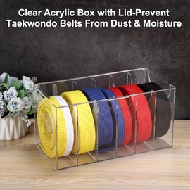 OGANAZI Dust-Free Karate 6 Belts Display Rack, Acrylic Clear Belts Display Case with Cover Lid, Wall-Mounted Martial Arts Belts Holder Box for BJJ, Karate, Taekwondo Learners Achievement Collection