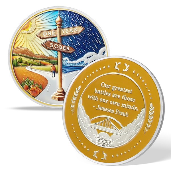 deDecoml Sobriety Recovery Challenge Coin with Motivational Quote (1 Year)