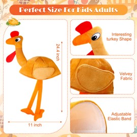 Croknit 15 Pcs Thanksgiving Turkey Costume 3 Plush Hat 6 Glasses with 6 Hairpin, One Size Funny Silly Hat Party Supplies(Turkey B)