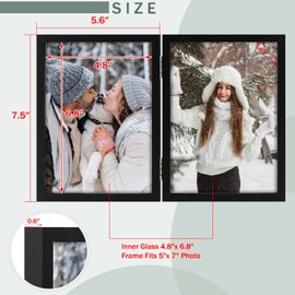 Frametory, Double 5x7 Hinged Picture Frame in Black - Stand on Desktop or Tabletop - Definition Glass - Classic Display for Photos and Memories, 2-5x7