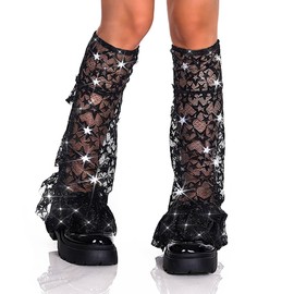 Miaband Leg Warmers Lace Star Ruffle Long Thigh Highs Socks Black Y2K Leg Warmers for Women