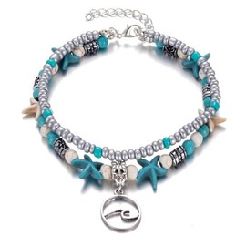 TTPAIAI 30 Vintage Layered Starfish Shell Adjustable Anklets Bracelet for Women - Beads Beach Boho Foot Jewelry