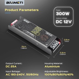 BRIMETI LED Transformer 230 V to 12 V 300 W Dimmable Transformer 25 A Extra Thin Power Supply Voltage Driver Switching Power Supply Dimmable Transformer Constant Voltage Low Voltage for LED Strip Lamp