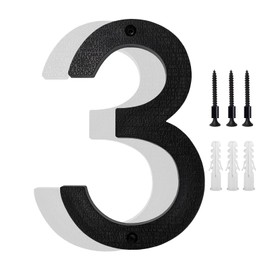 8’’ Modern Floating House Numbers for Outside, Large Black Shadow Home Number with Nails Kit & Template, Easy to Be Mounted for Exterior House Address, Garage Gate, Street, Farmhouse, Number 3