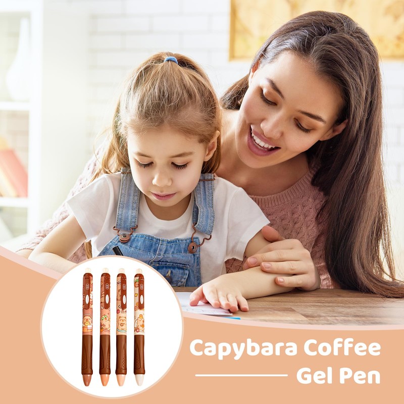 FloralGrace Capybara Retractable Pens, Gel Pen Set, Erasable Ballpoint Pen