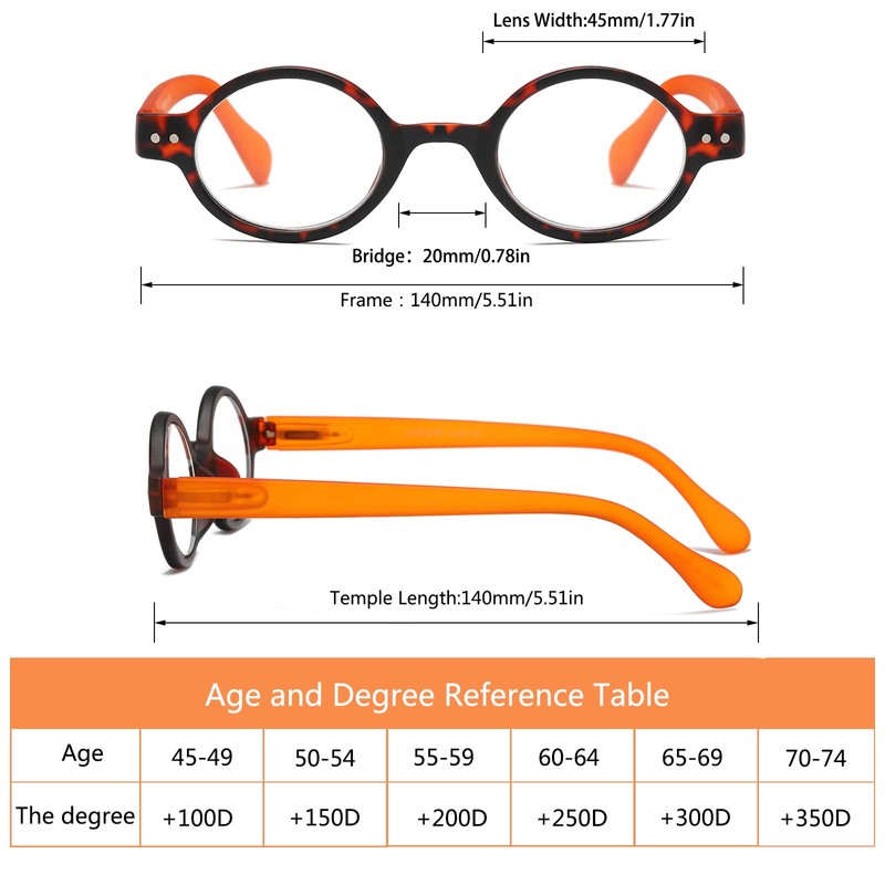 KoKoBin 4-Pack Mini Small Round Reading Glasses Comfortable Readers for