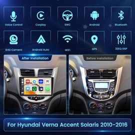 【2+64GB】 Fuluku for Hyundai Verna Accent Solaris 2010-2016 Android Car Stereo 9" Touch Screen with Wireless Carplay Android Auto, Radio Dash Kit GPS Navigation WiFi Bluetooth SWC Mirror Link