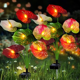 stadeco Solar Garden Lights, 2 Pack Red Anthurium Flowers Waterproof Solar Firefly Lights Outdoor for Garden Patio Yard Pathway Summer Decoration, Gardening Gifts for Women Mother's Day