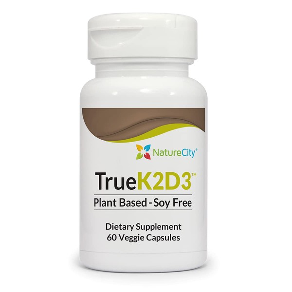 NatureCity TrueK2D3 Bone and Heart Health Formula - Plant Based 90mcg of Vitamin K2 (MK7) & 62.5mcg of Vitamin D3 60 Veggie Capsules