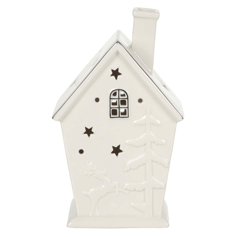Mr Crimbo Light Up House Christmas Decoration Silver White Ceramic