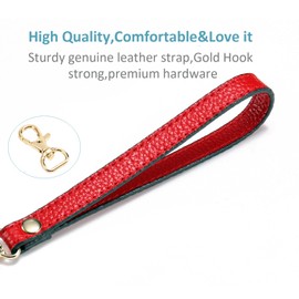 Wristlet KeyChain Cellphone Genuine Leather Hand Strap for Wallet Clutch Wristlet Purse (Red)