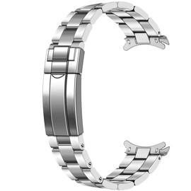 Kai Tian Premium Double Buckle 20 mm Metal Watch Strap with Screw Clasp Two Tone Polished Medium Brushed Outer Silver Gold Black Watch Strap, Bracelet