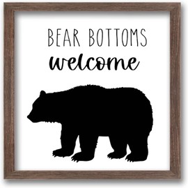 FINGERINSPIRE Bear Bottoms Welcome Art Sign Solid Wood Bathroom Sign with Arylic Layer 7x7 Inch Funny Farmhouse Wall Art Large Hangable Wooden Frame for Home Decor
