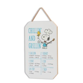 Peanuts Snoopy Chillin' and Grillin' Conversion Chart Hanging Wood Wall Decor - Fun Kitchen Measuring Sign